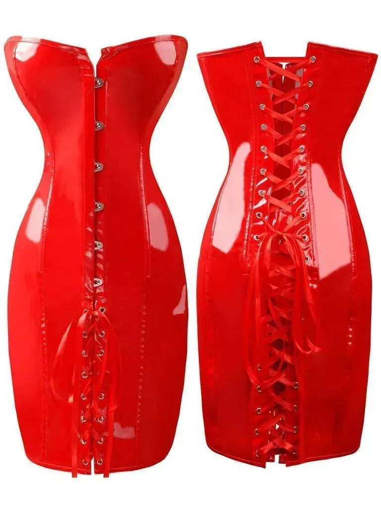 Vinyl-Bustierkleid – Gothic-Korsettstil — Rot
