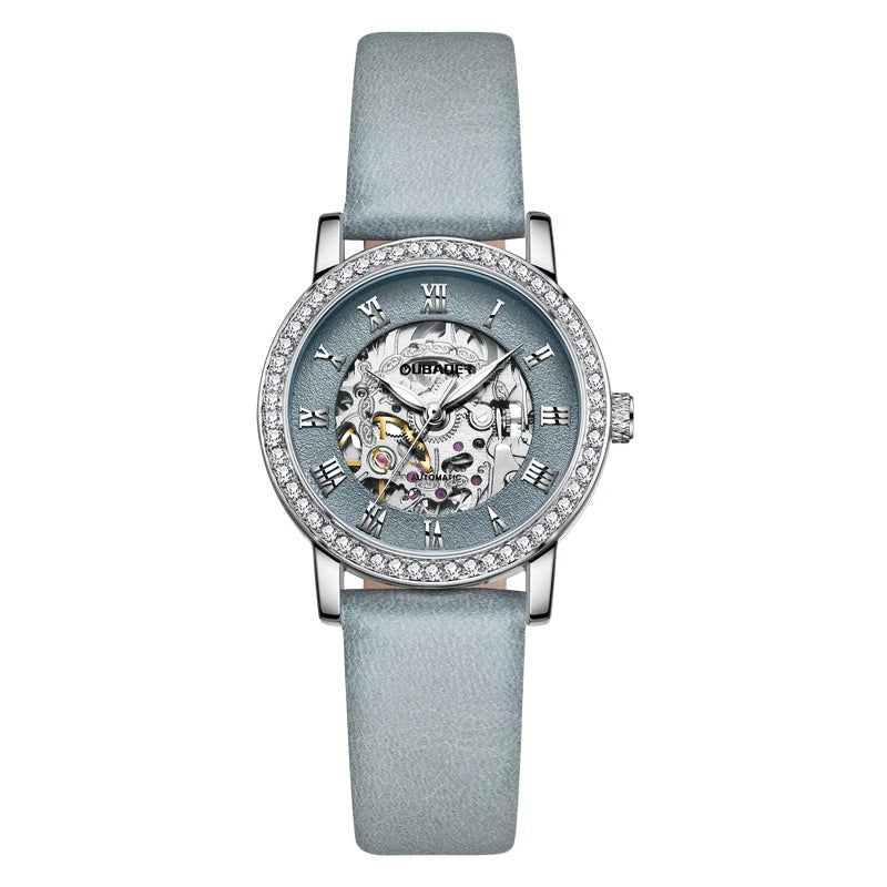Damen-Skelettuhr mit römischen Ziffern - Victoria - rosafarbenes Armband