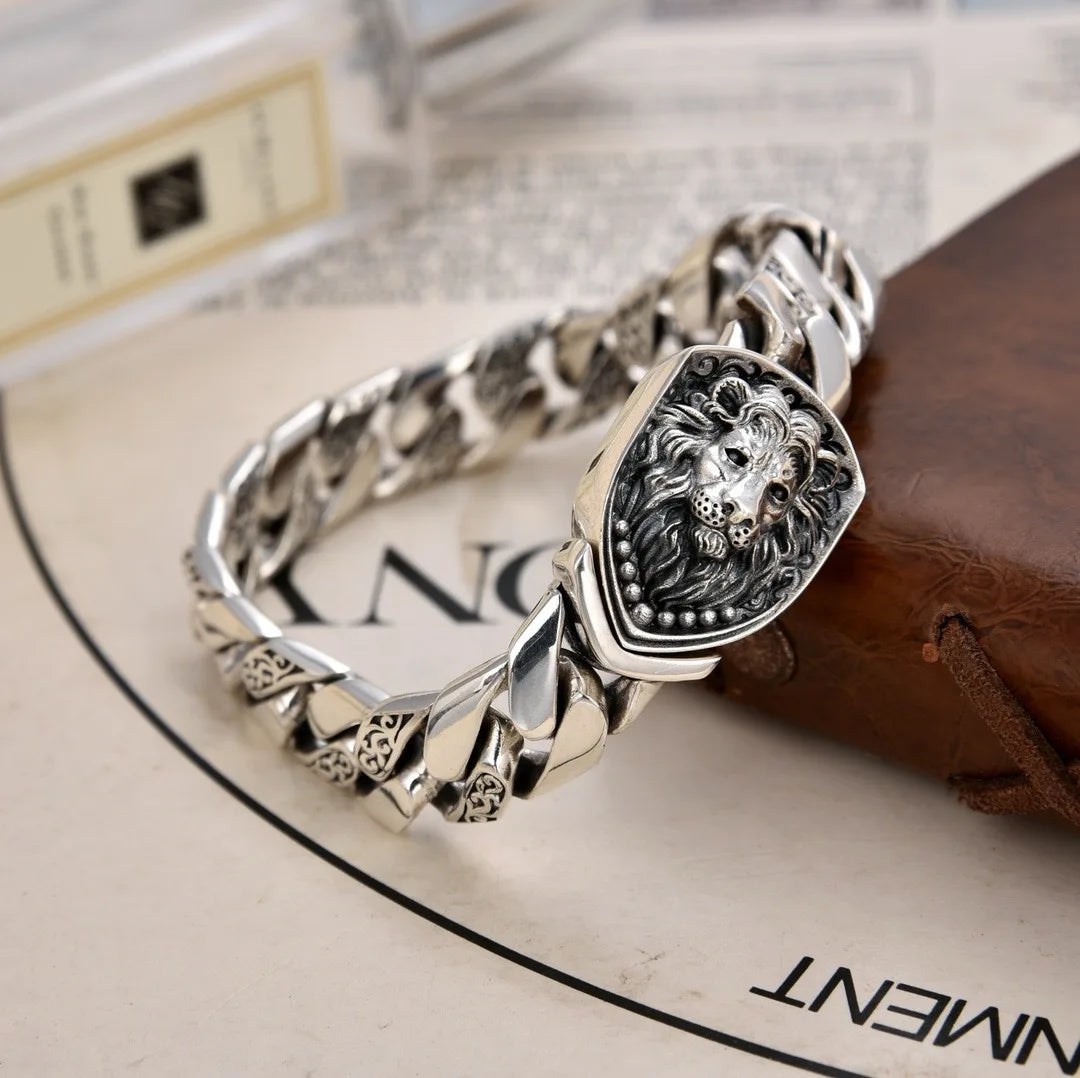 Bracelet Lion Vintage Homme en Argent S925 - vue du fermoir 3