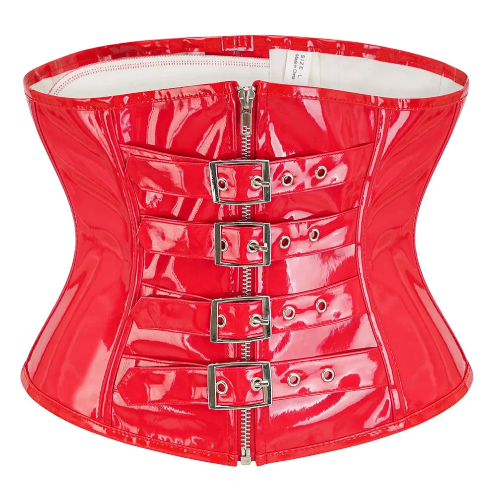 Corsé Punk de PVC con Hebillas - Negro o Rojo - detalle 15
