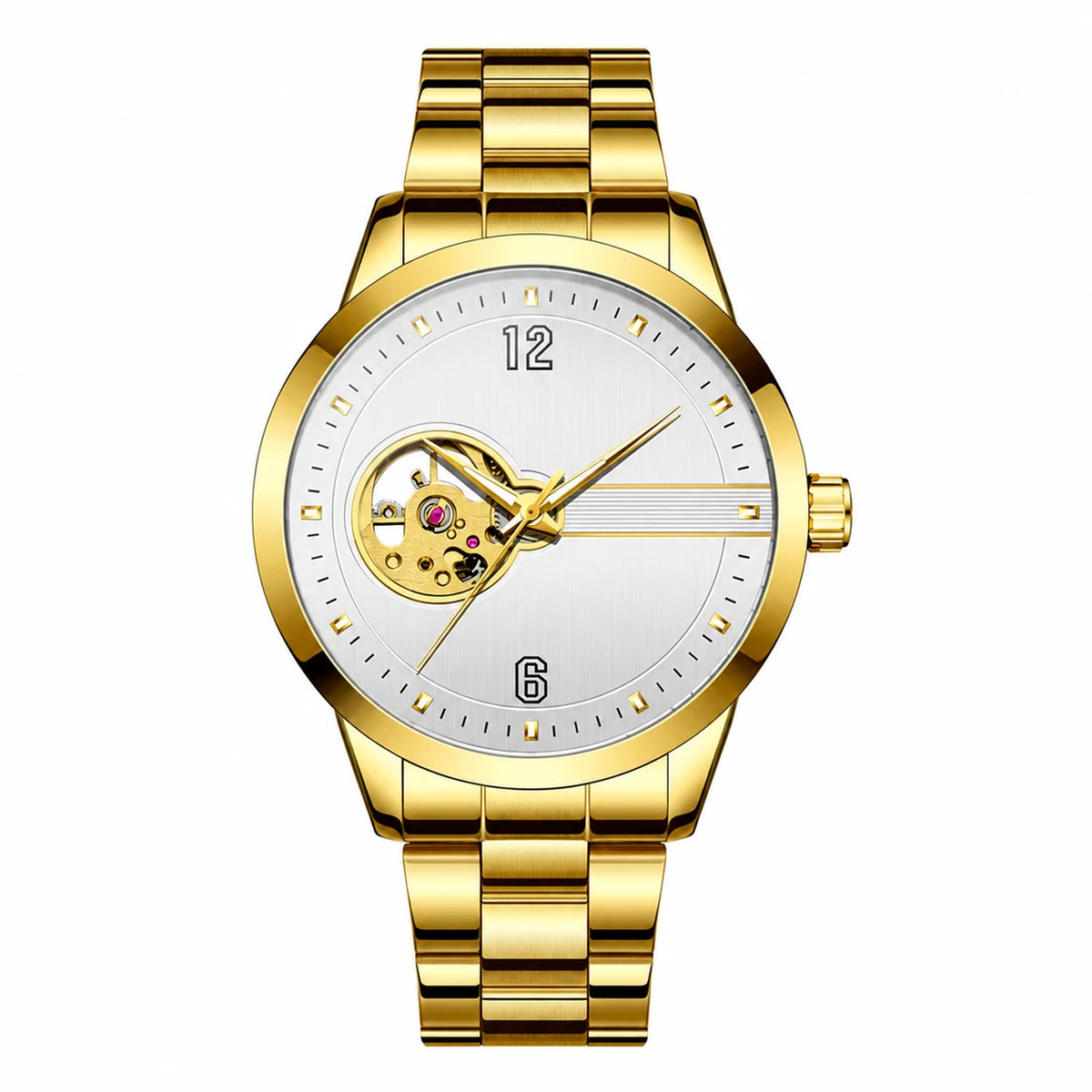 Reloj Automático para Hombre de Corazón Abierto y Acero — Dorado, esfera blanco