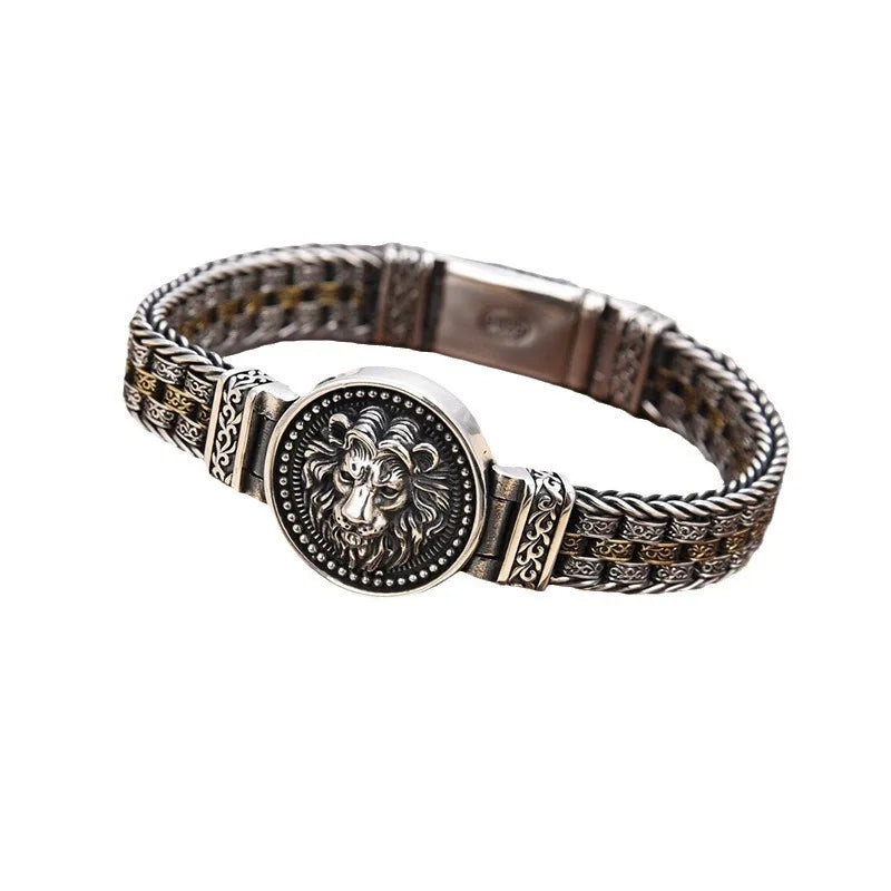 Bracelet Lion et Rotin Homme en Argent S925 - vue générale 17