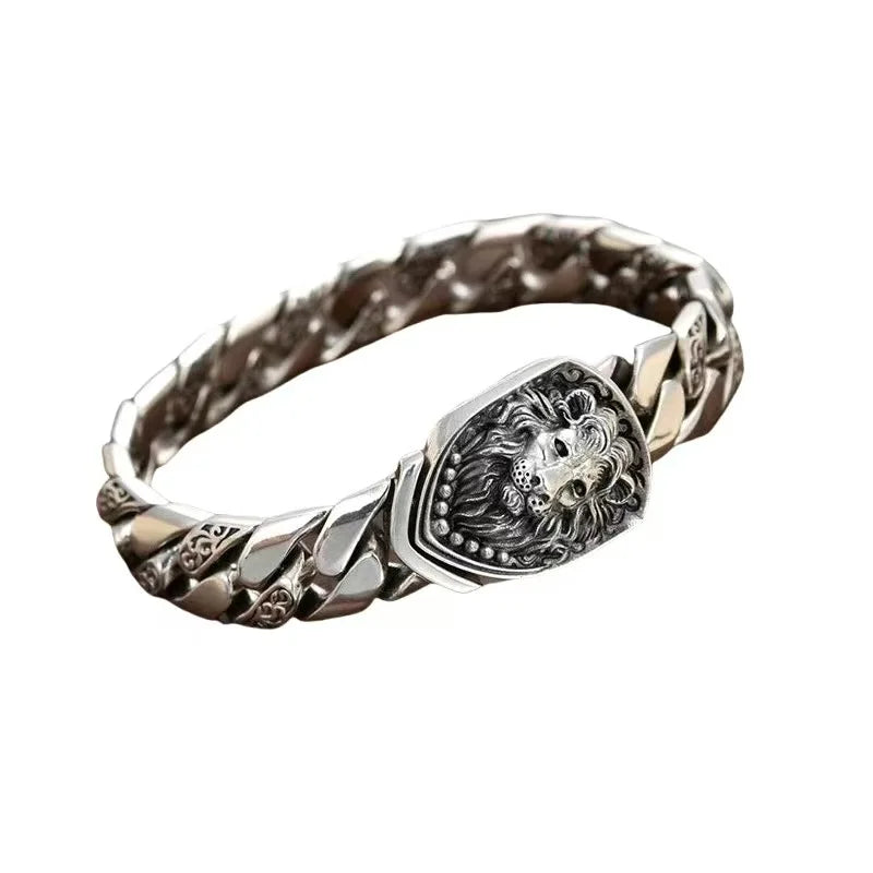 Bracelet Lion Vintage Homme en Argent S925 - vue du fermoir 11