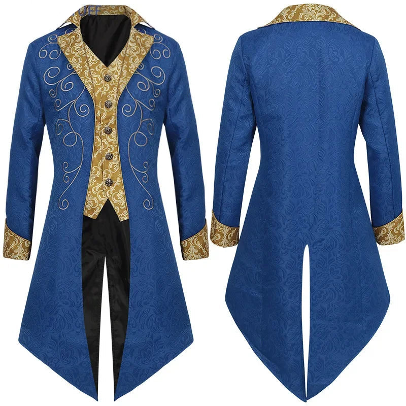 Redingote Bleue Homme - Broderies Or Victoriennes - vue principale