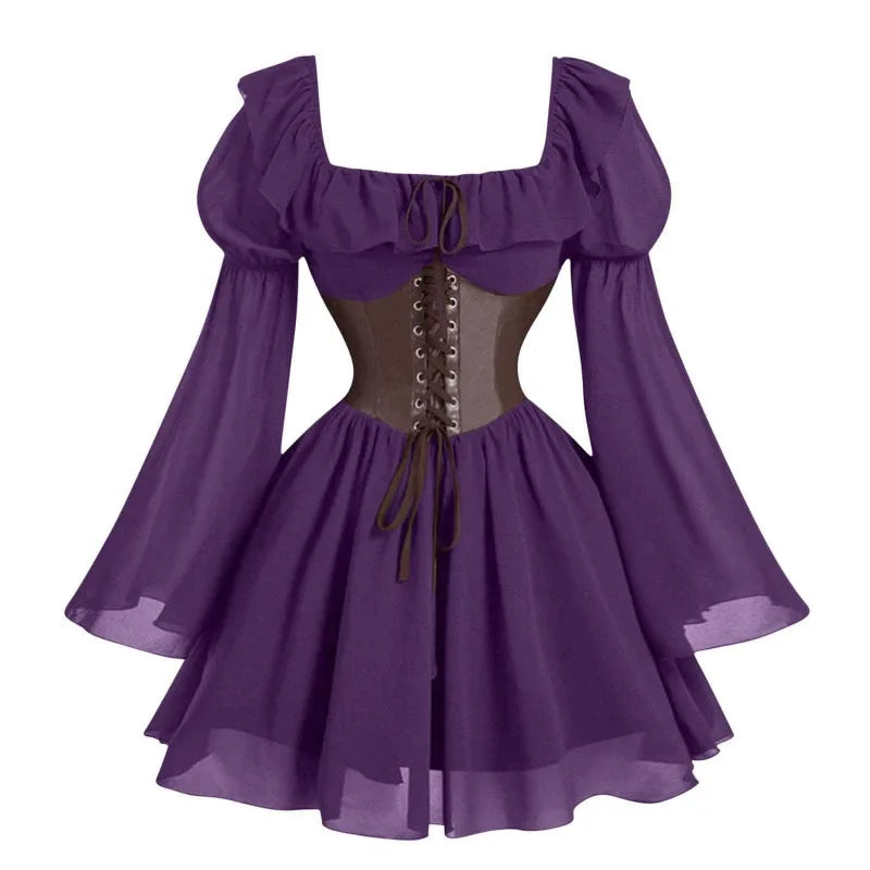 Robe Renaissance Médiévale Femme — Manches Longues Princesse à Taille Cintrée