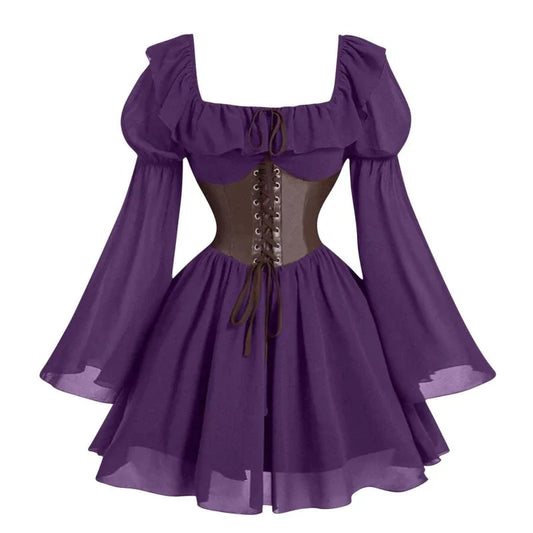Robe Renaissance Médiévale Femme — Manches Longues Princesse à Taille Cintrée