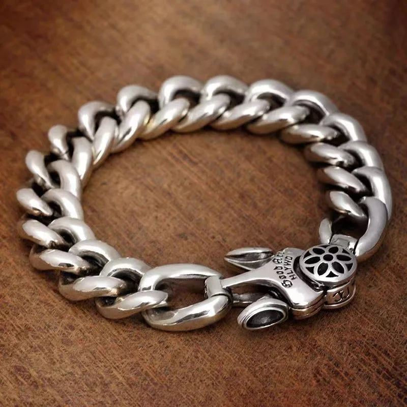 Bracelet Cubain Fleur de Cerisier en Argent S925 - porté au poignet 12