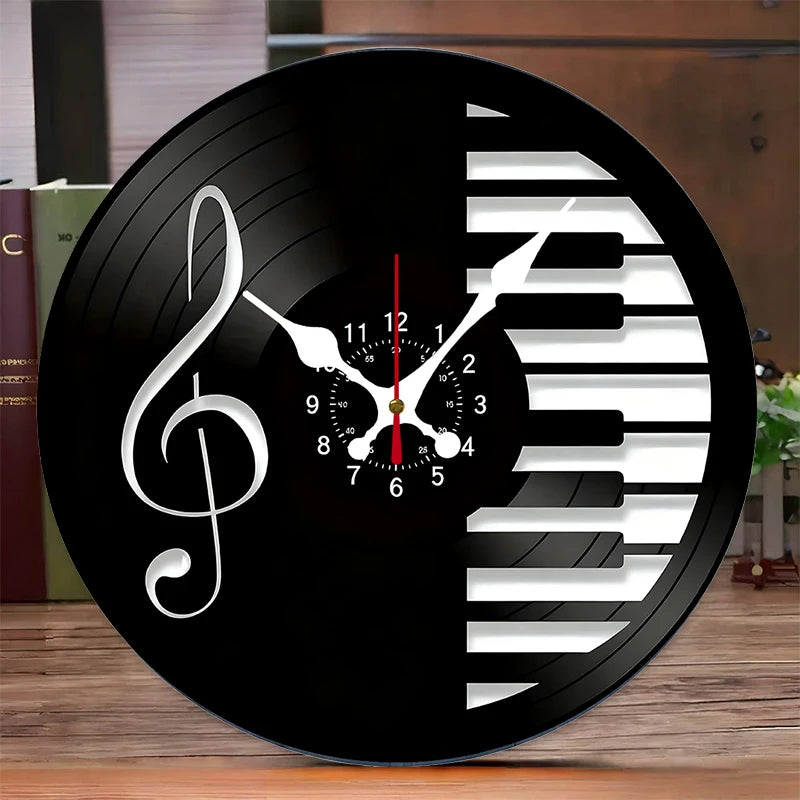 Horloge Vinyle Piano - Notes de Musique - vue générale 1