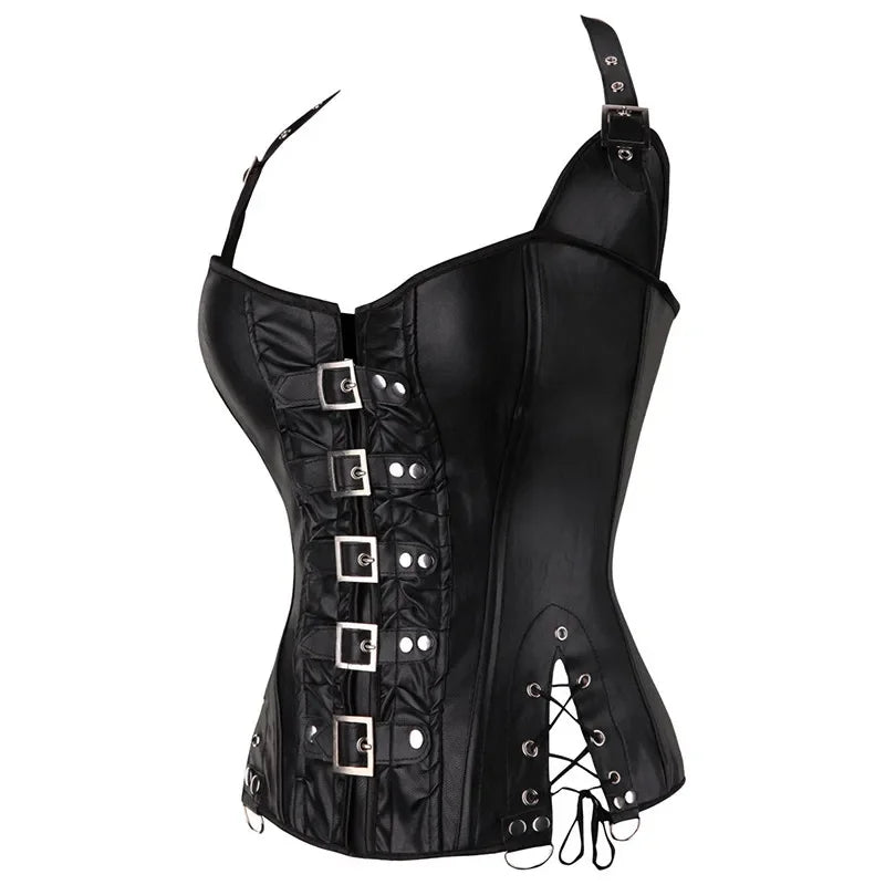 Espartilho Steampunk Halter em Pele Sintética - detalhe 12