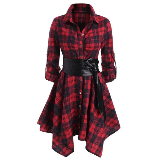 Robe Chemise Tartan Ceinturée - ourlet mouchoir, esprit grunge goth