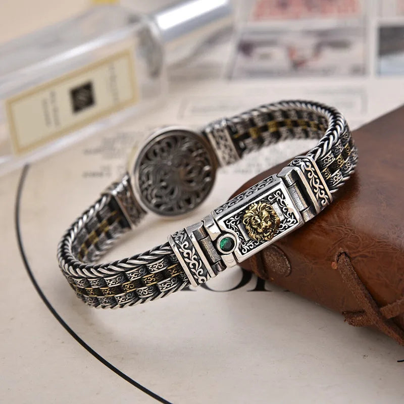 Bracelet Lion et Rotin Homme en Argent S925 - détail de la matière 5