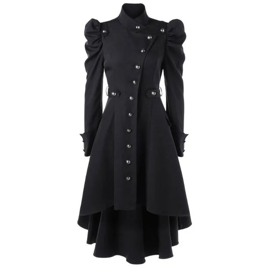 Manteau Long Gothique Femme — Col Mao Manches Gigot 5 Coloris Vintage Victorien