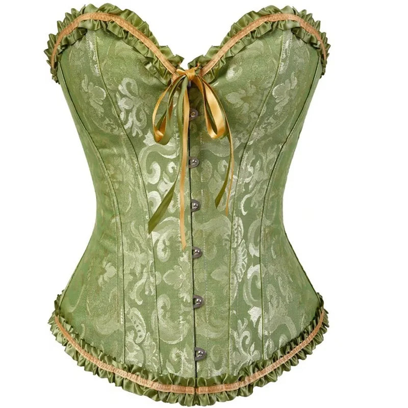 Sage Green Victorian Jacquard Corset - main view