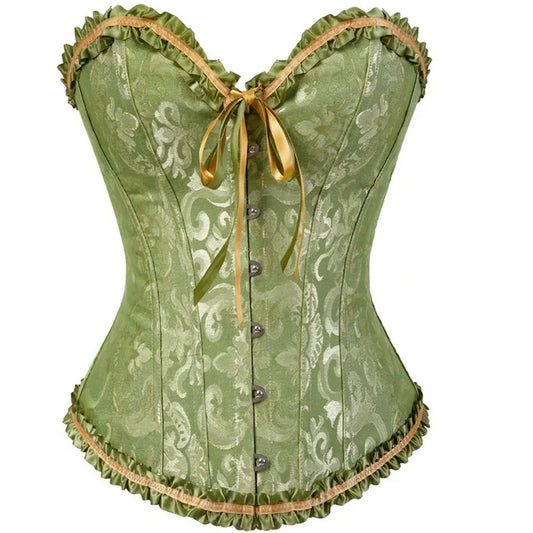 Sage Green Victorian Jacquard Corset - main view