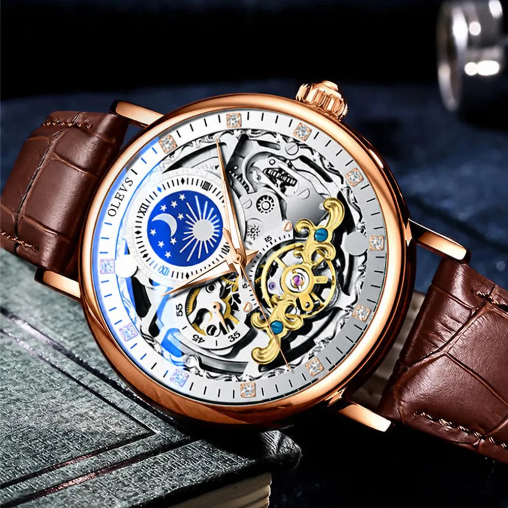 Reloj Esqueleto para Hombre con Motivo Celeste — esfera y correa