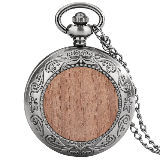 Montre de poche steampunk en bois et alliage gris