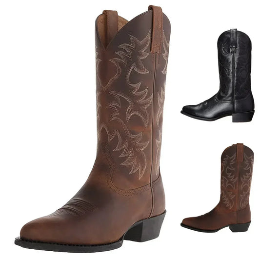 Bottes Cowboy Cattlepunk Homme - Hautes Brodées Cuir Vintage