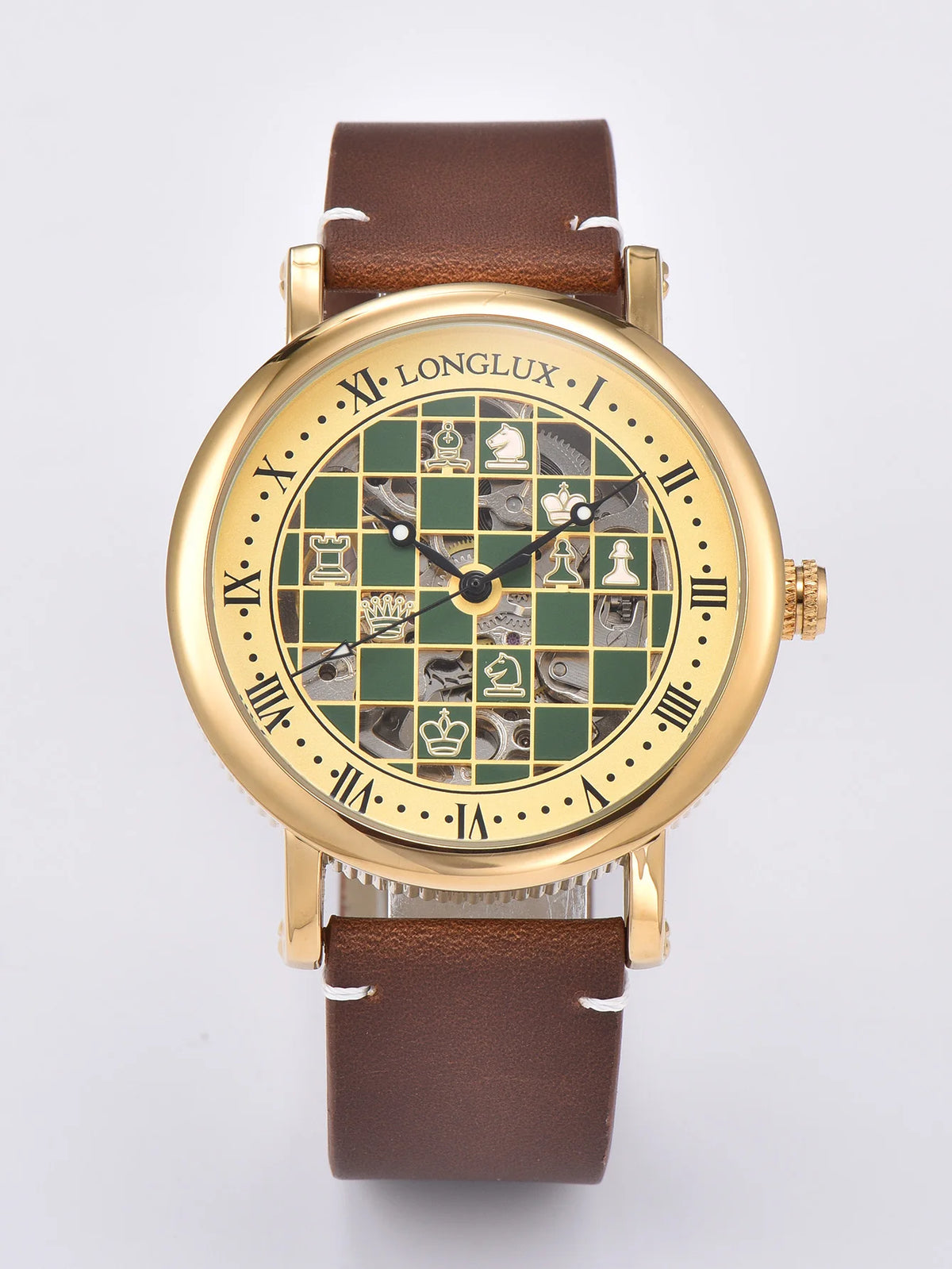 Montre Squelette Homme à Cadran Échiquier - Doré, cadran vert