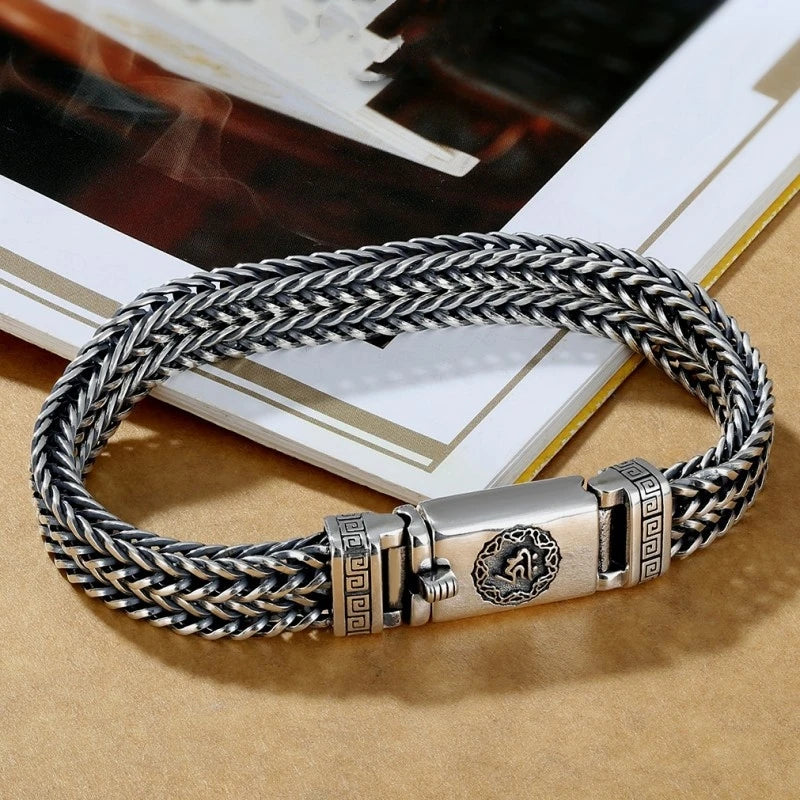 Bracelet Lion Tressé Homme en Argent S925 - porté au poignet 12