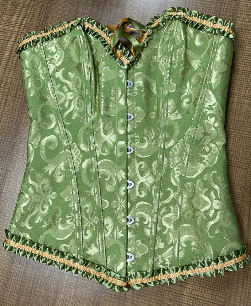 Sage Green Victorian Jacquard Corset - detail 5