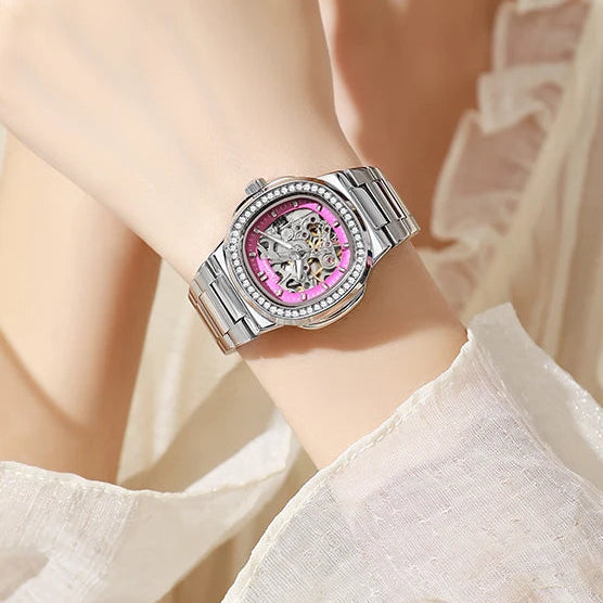 Damen-Skelettuhr mit Kissenform - Dulunwe 6081 - schwarzes Armband
