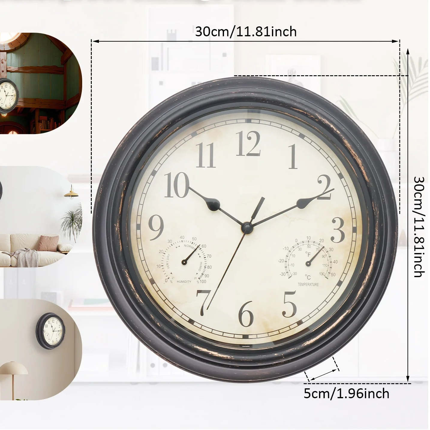 Horloge Extérieure Vintage avec Thermomètre - vue murale 3