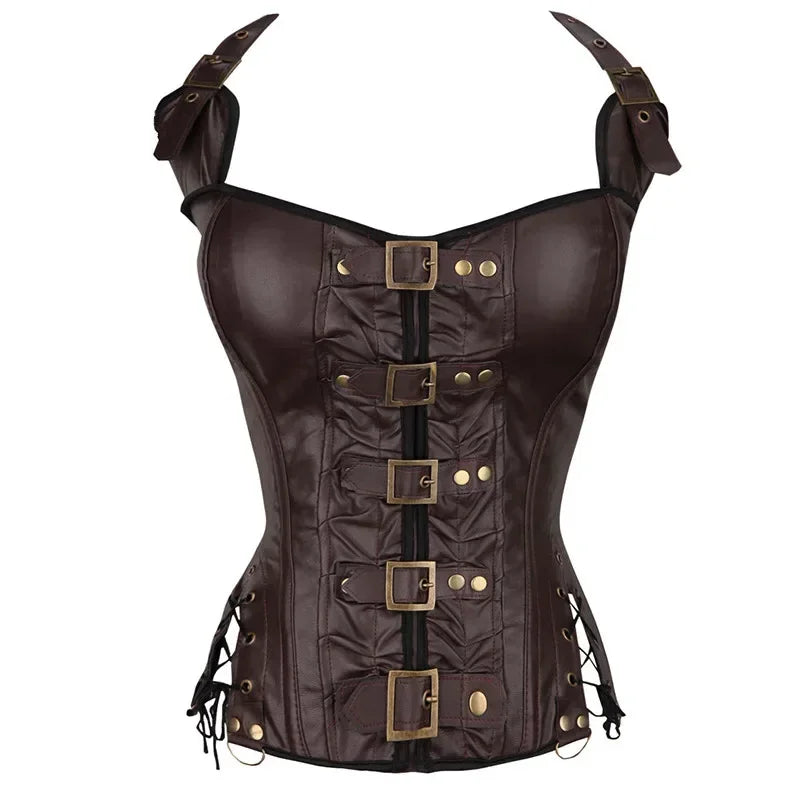 Espartilho Steampunk Halter em Pele Sintética - vista principal