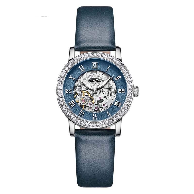 Damen-Skelettuhr mit römischen Ziffern - Victoria - olivgrünes Armband 28