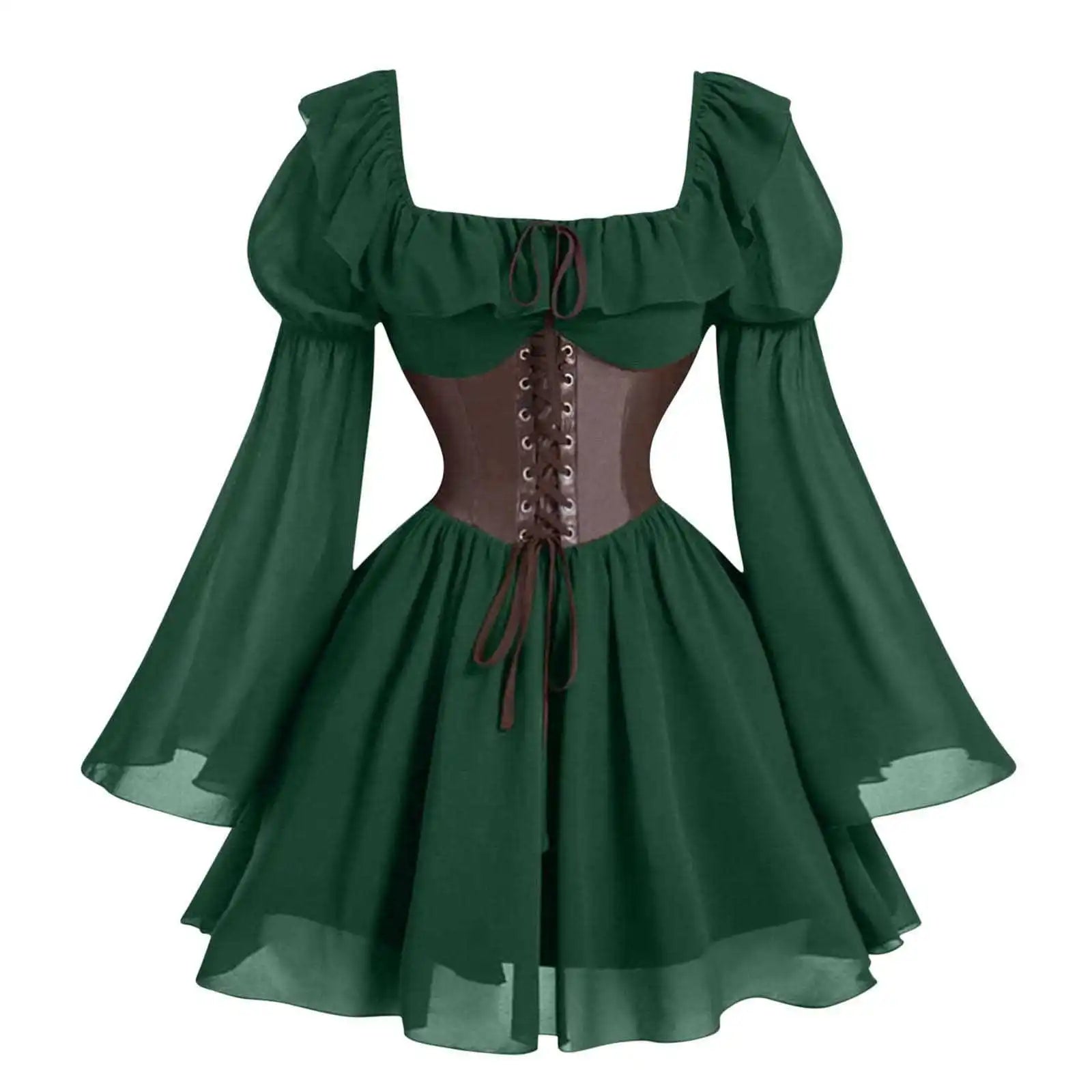 Robe Renaissance Médiévale Femme — Manches Longues Princesse à Taille Cintrée - Photo 7