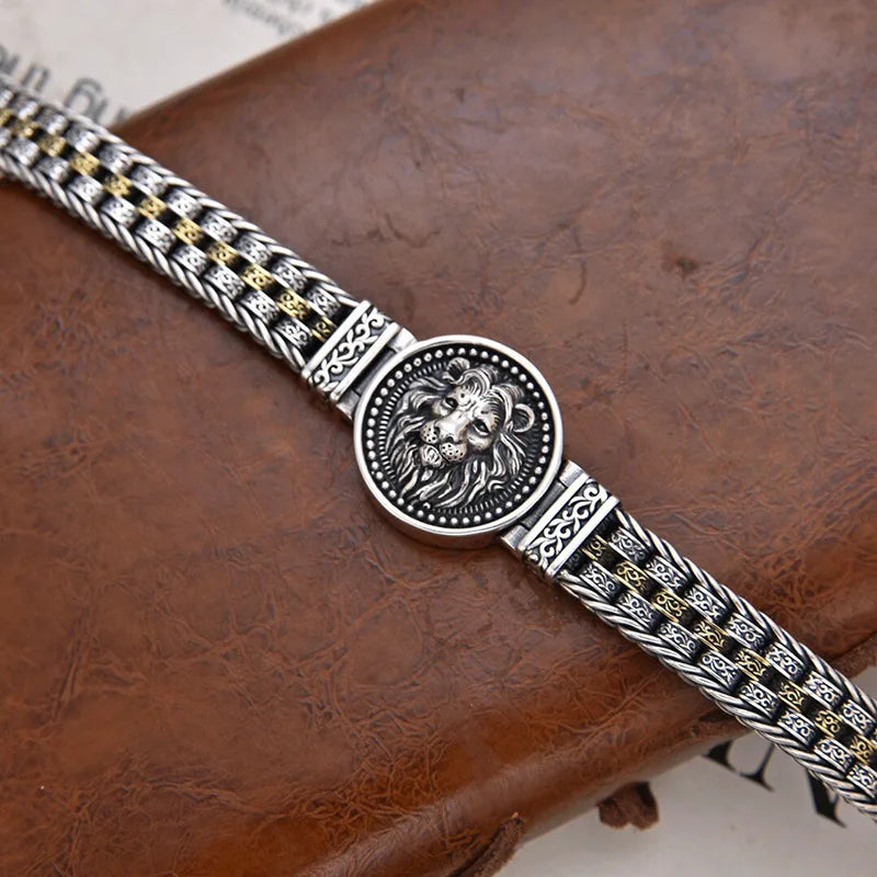 Bracelet Lion et Rotin Homme en Argent S925 - présentation du modèle 16