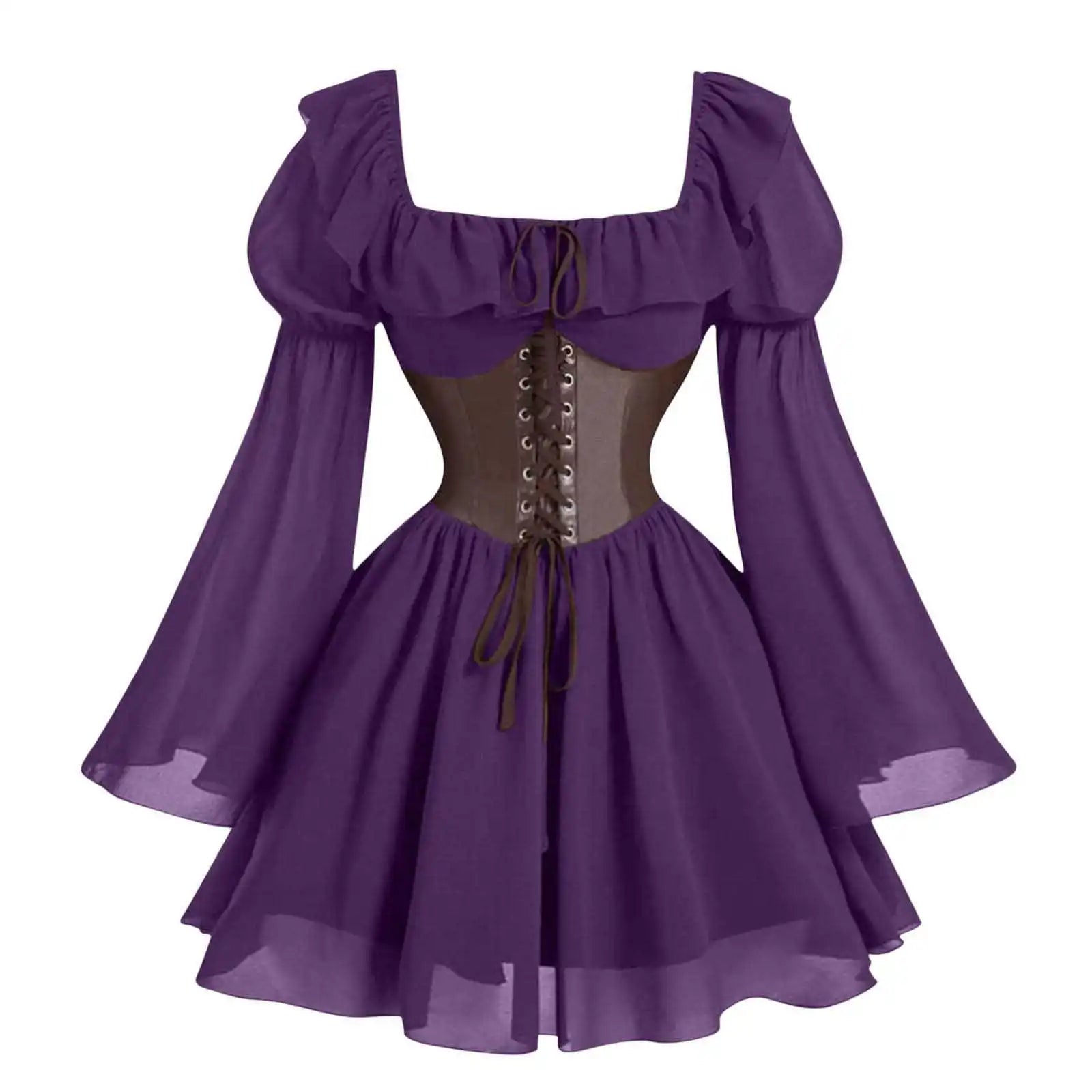 Robe Renaissance Médiévale Femme — Manches Longues Princesse à Taille Cintrée - Photo 12