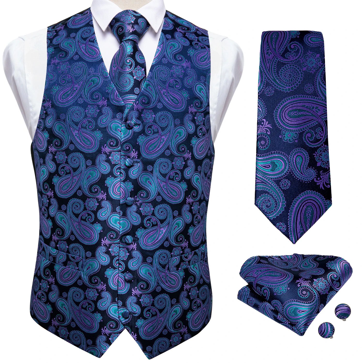 Gilet Paisley Homme - Jacquard Coloré - détail 30