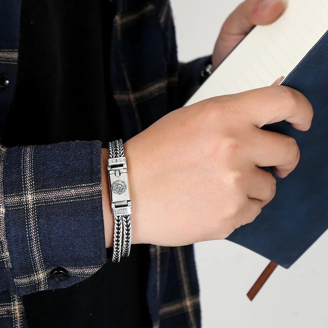 Bracelet Lion Tressé Homme en Argent S925 - vue du fermoir 11
