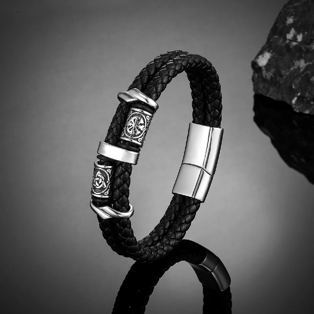 Bracelet Viking en Cuir Tressé et Acier - détail du motif 2