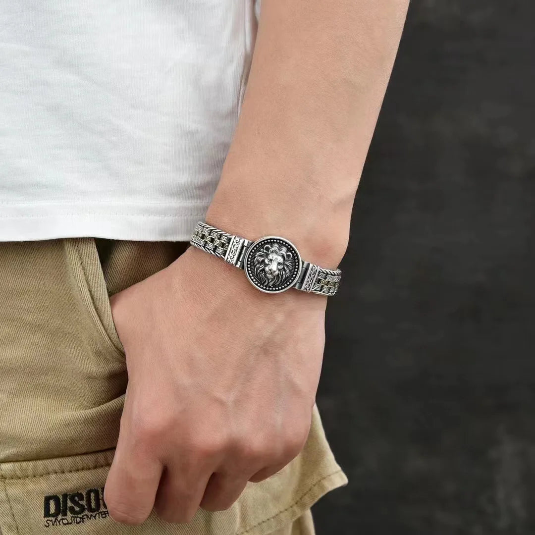 Bracelet Lion et Rotin Homme en Argent S925 - vue du fermoir 11