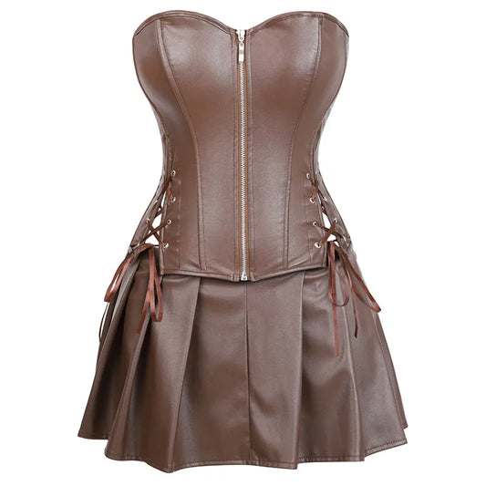 Robe Corset en cuir sexy et  jupe burlesque