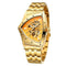 Montre Squelette Triangulaire Homme Bracelet Acier - Doré, cadran orange