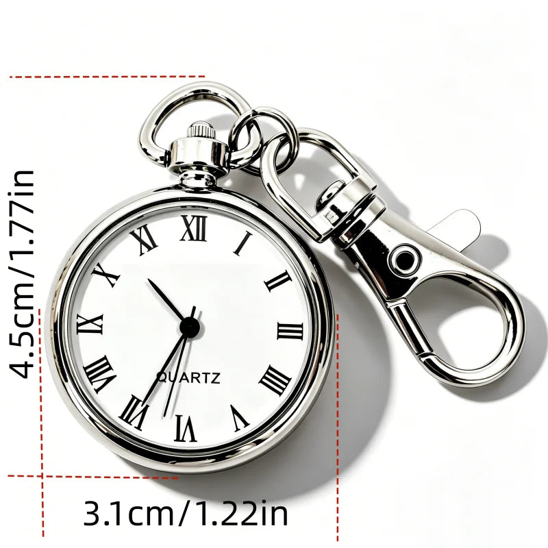 Roman Numeral Keyring Watch - Station — Dimensions 3.1 × 4.5 cm including ring, excluding clip