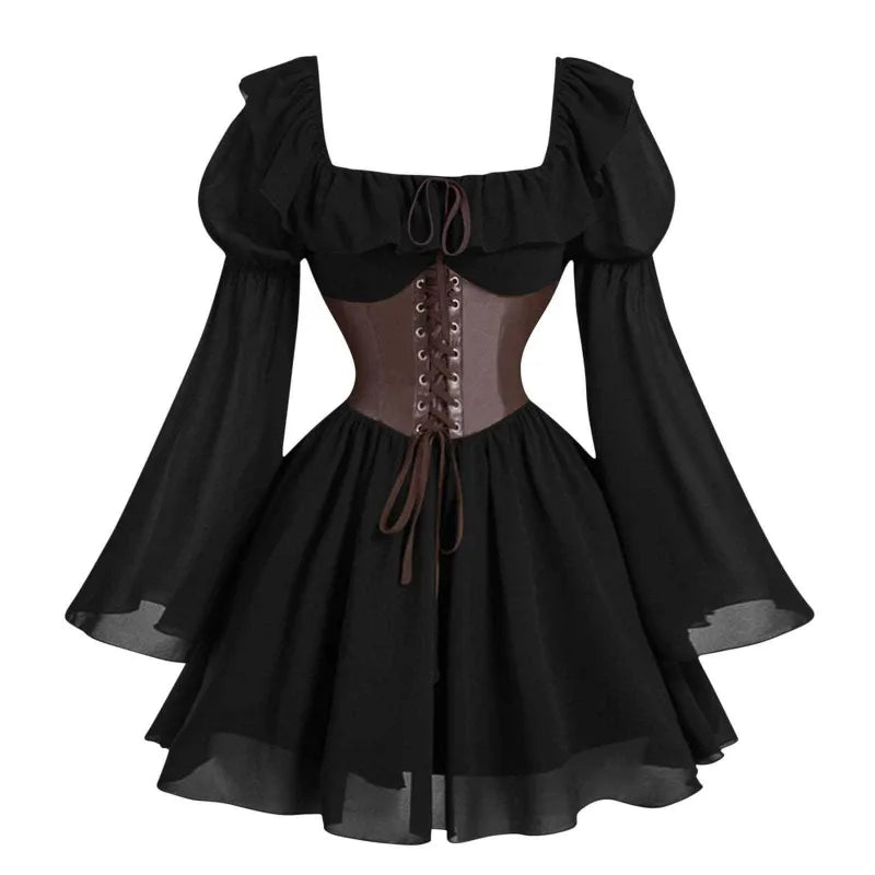 Robe Renaissance Médiévale Femme — Manches Longues Princesse à Taille Cintrée - Steampunk Style
