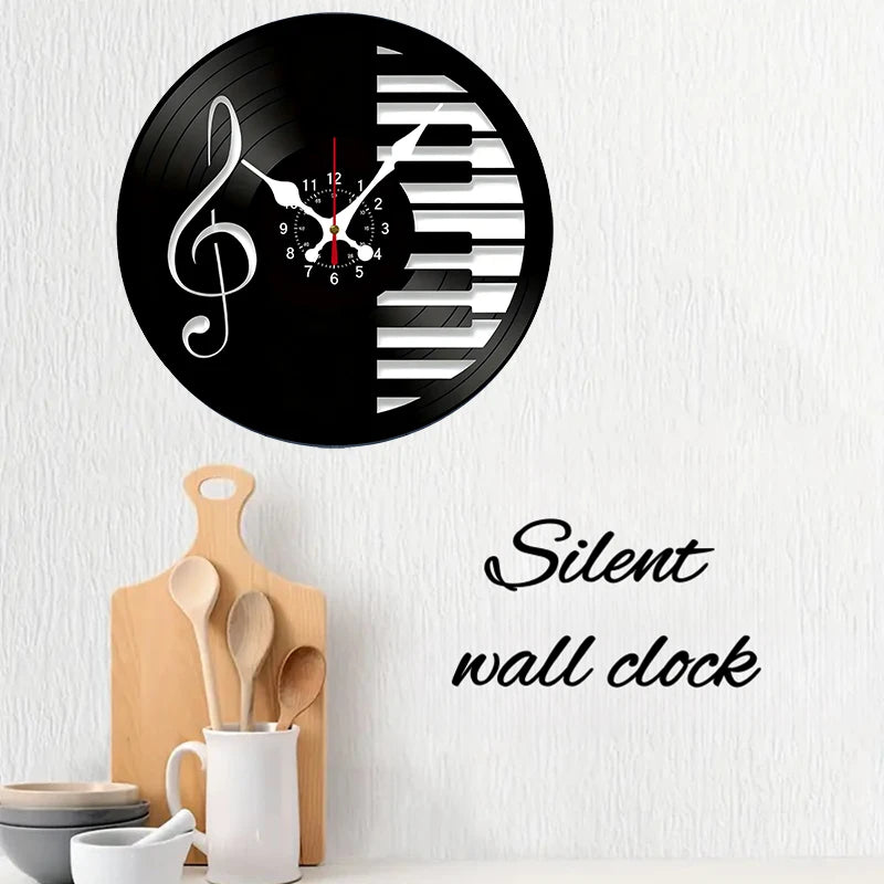 Horloge Vinyle Piano - Notes de Musique - vue murale 3