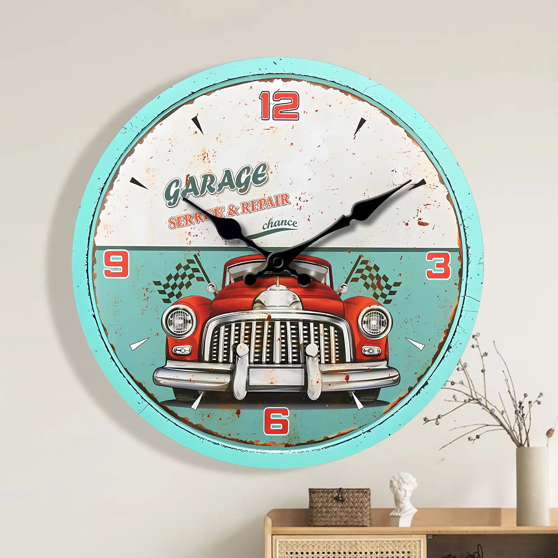 Vintage Garage Klok - Amerikaanse Auto - detail van de wijzerplaat 2