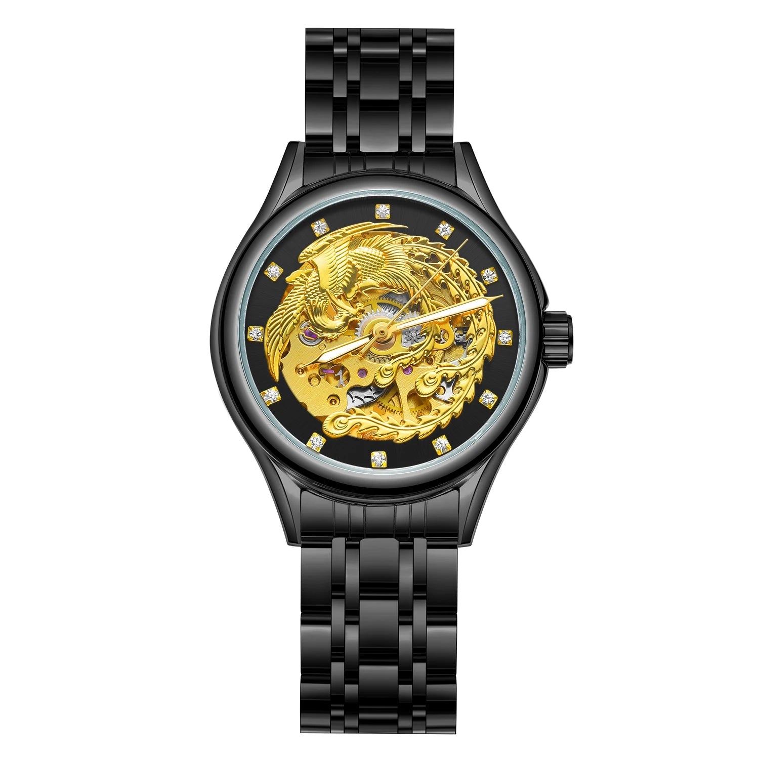 Dames-Skelethorloge met Gouden Feniks - T-Winner - stalen schakelarmband 20