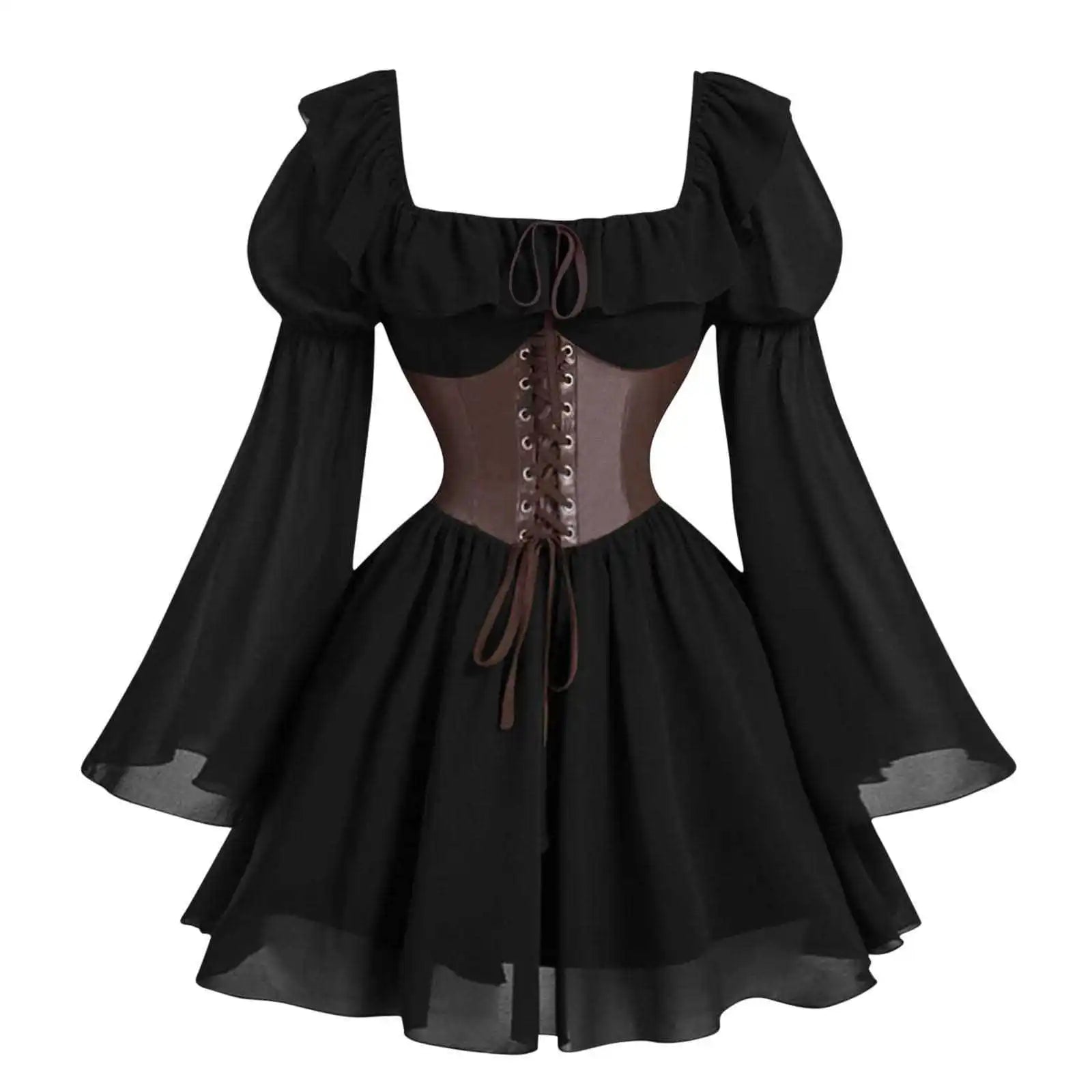 Robe Renaissance Médiévale Femme — Manches Longues Princesse à Taille Cintrée - Photo 10