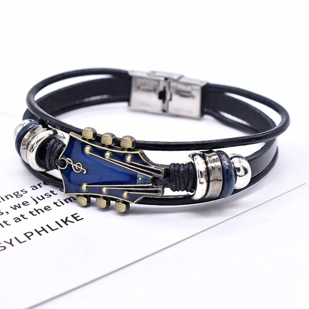 Bracelet Guitare Punk Rock en Similicuir - finition et reliefs 7