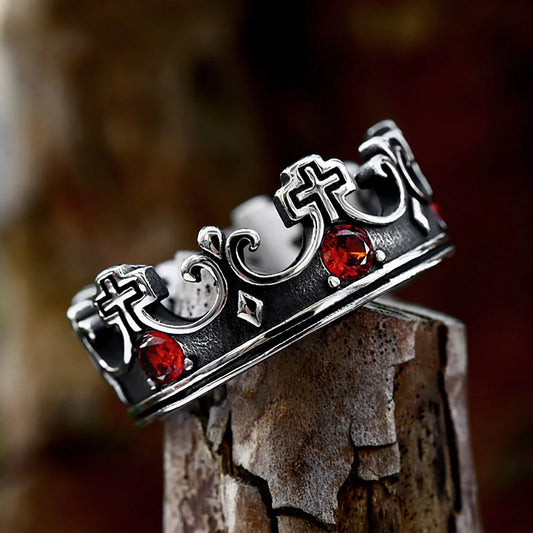 Gothic Crown Ring - Red Stones