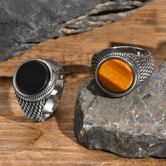 Bague Écailles de Dragon Homme -  Pierre Sombre