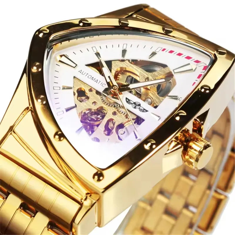 Montre Squelette Triangulaire Homme Bracelet Acier - vue 2