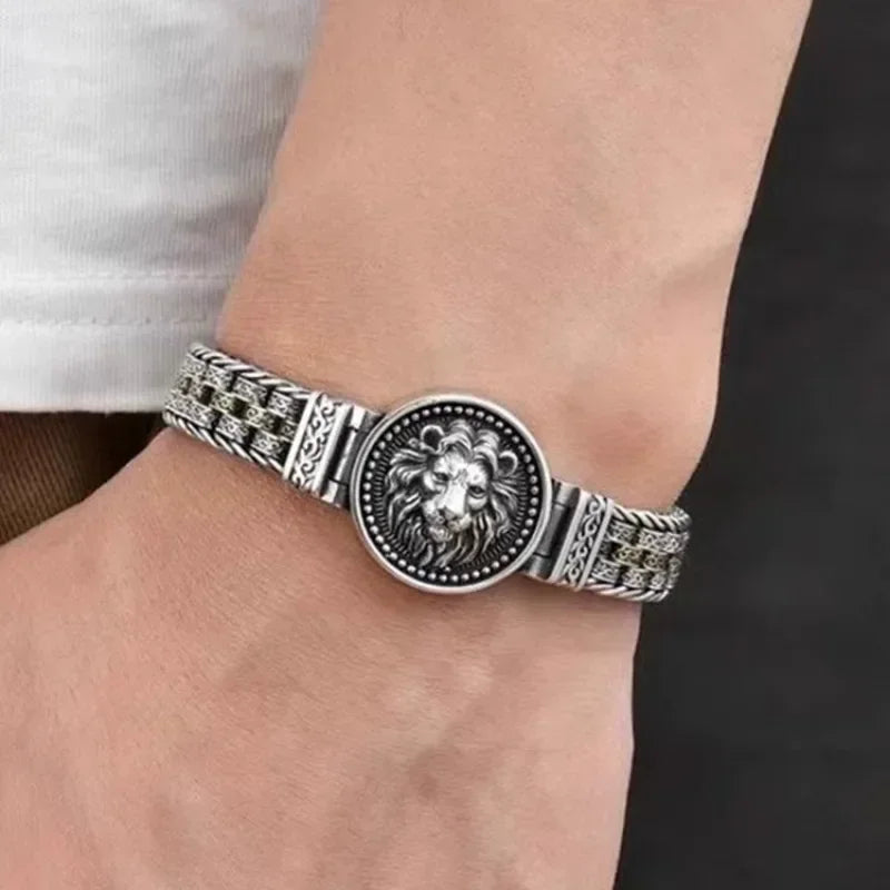 Bracelet Lion et Rotin Homme en Argent S925 - vue de profil 14
