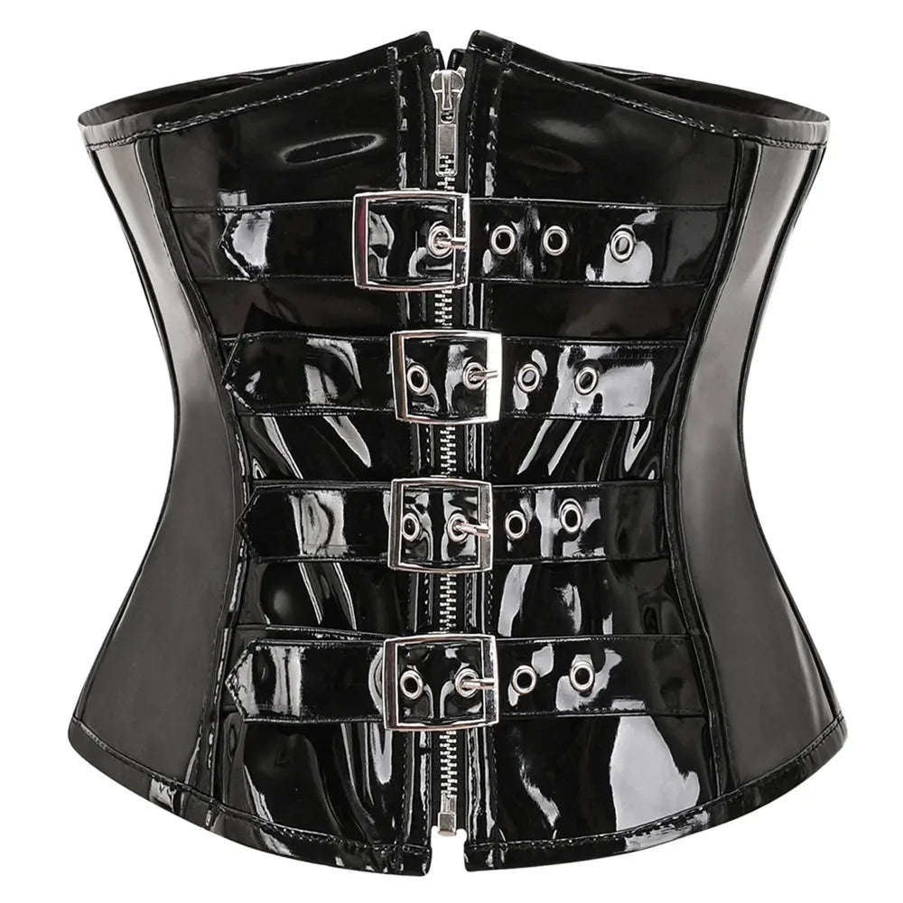 Corsé Punk de PVC con Hebillas - Negro o Rojo - vista principal