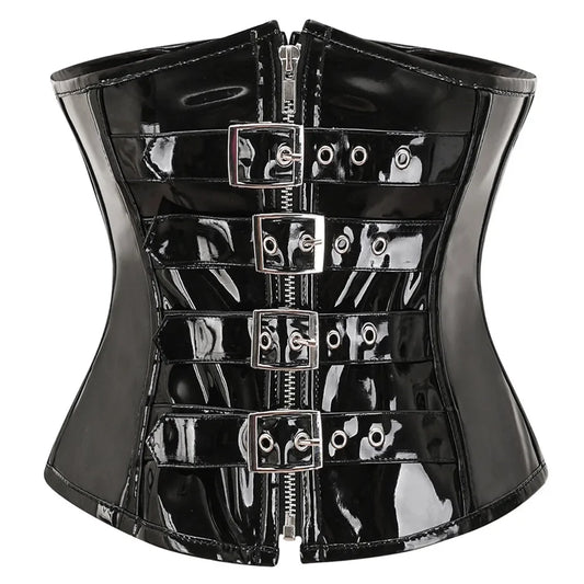 Punk PVC Corset with Buckles - Black or Red - main view